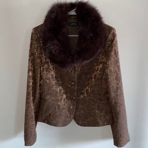 Tahari jacket blazer faux fur collar